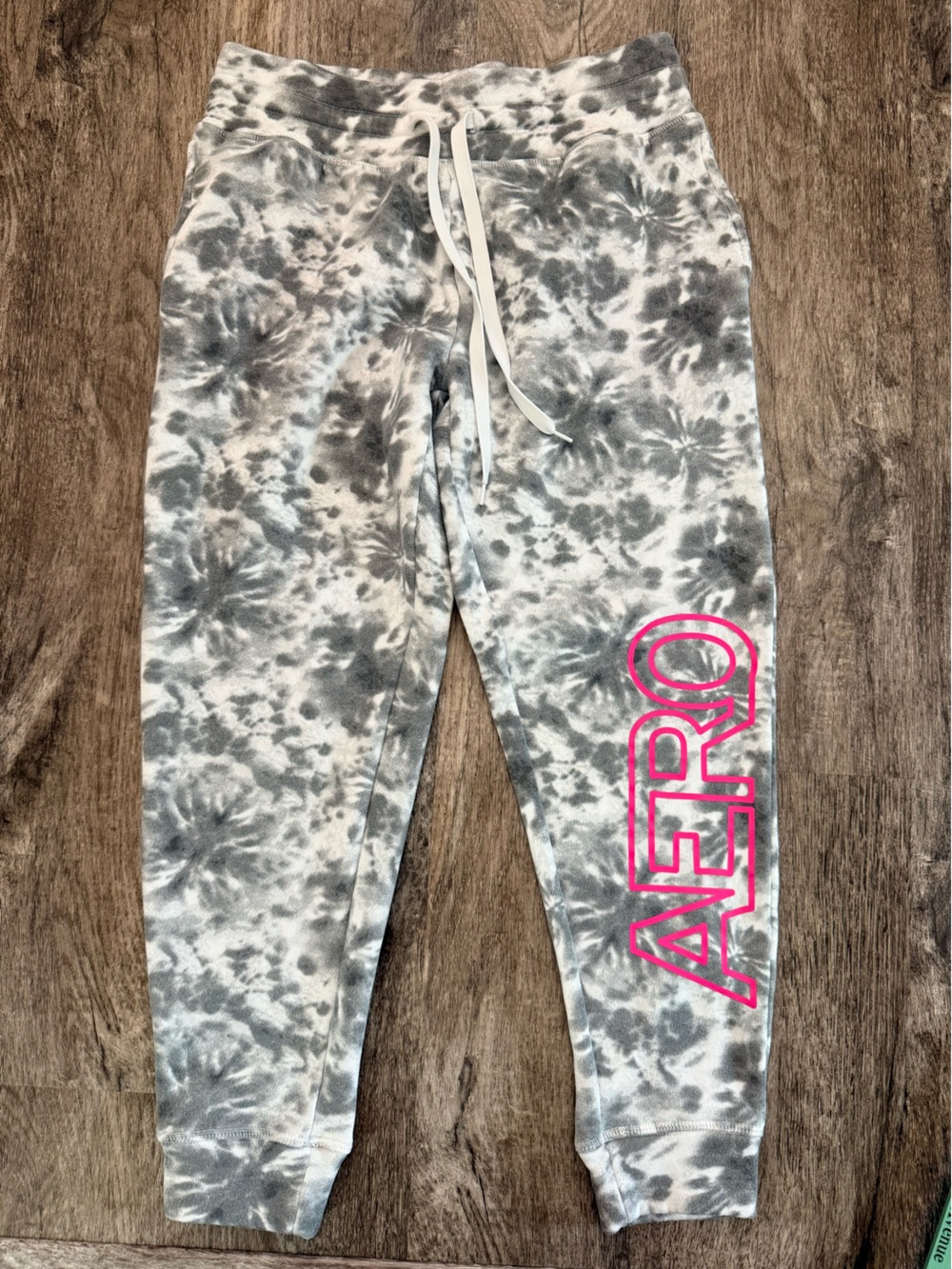 Aéropostale Gray & White Tie-Dye Joggers Pink Aero Logo Sz Med EC